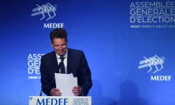 Geoffroy Roux de Bézieux lors de l'Assemblée générale du Medef à Paris, le 3 juillet 2018