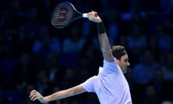 Roger Federer lors de son match victoirieux contre Marin Cilic, le 16 novembre 2017 aux Masters de Londres
