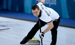 Le Russe Alexander Krushelnitsky et sa femme Anastasia Bryzgalova face au double mixte américain américain, à Pyeongchang, le 8 février 2018