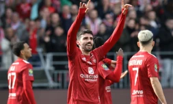 Pierre Lee-Melou, auteur du but de la victoire pour Brest face au Havre, le 3 mars 2024 au stade Francis-Le-Blé
