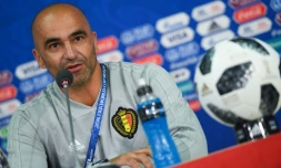 Le sélectionneur de la Belgique, Roberto Martinez lors d'une conférence de presse à Moscou, le 22 juin 2018 avant de rencontrer  la Tunisie, en phase de groupes du Mondial 