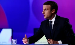 Le candidat à la présidentielle Emmanuel Macron lors d'une interview le 20 avril 2017