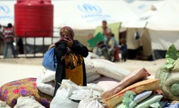 Des civils syriens ayant fui Raqa dans un camp de réfugiés à Ain Issa, en Syrie, le 3 juin 2017