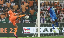 Sébastien Haller inscrit le but de la victoire pour la Côte d'Ivoire face à la RD Congo, en demi-finales de la CAN, le 7 février 2024 à Abidjan