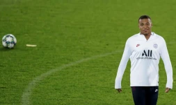 L'attaquant du PSG Kylian Mbappé à l'entraßnement le 21 octobre 2019 à Bruges