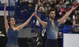 Les Français Gabriella Papadakis et Guillaume Cizeron lors du programme libre danse à l'Euro de patinage artistique, le 28 janvier 2017 à Ostrava