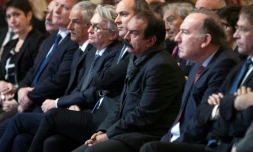 Les représentants des syndicats et du patronat réunis à l'Elysée pour les voeux du président François Hollande aux partenaires sociaux le 10 janvier 2017