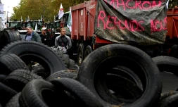 "Macron réponds-nous!": A Lyon, les agriculteurs en colère en appellent au président Macron, et dénoncent les accords internationaux commerciaux et la concurrence déloyale, le 22 octobre 2019