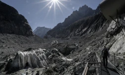 Ce qu'il reste de la Mer de Glace dans le massif du Mont-Blanc, dans les Alpes françaises, le 23 septembre 2026
