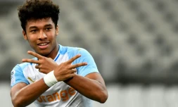 Le défenseur marseillais Boubacar Kamara buteur contre Bordeaux dans un match de championnat à huis clos, le 5 février 2019 au stade Vélodrome