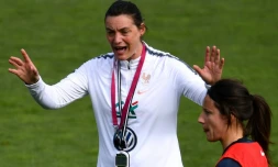 La sélectionneure de l'équipe de France Corinne Diacre en séance d'entraînement au centre de Clairefontaine, le 27 mai 2019