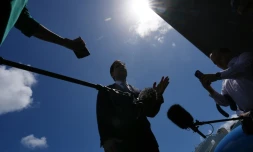 Le secrétaire américain Marco Rubio avant de prendre l'avion à Homestead, en Floride, le 21 mai 2026, pour se rendre à une réunion des ministres des Affaires étrangère de l'Otan en Suède