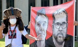 Manifestation devant le ministère de la Justice à Brasilia en soutien au journaliste britannique Dom Phillips et à l'expert brésilien Bruno Pereira, assassinés en juin 2022