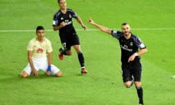 L'attaquant français du Real Madrid Karim Benzema buteur contre les Mexicains d'America, au Mondial des clubs, le 15 décembre 2016 à Yokohama