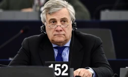 L'Italien Antonio Tajani, membre du parti de droite PPE, candidat à la présidence du Parlement européen, le 16 janvier 2017 à Strasbourg