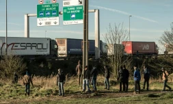 Des migrants le 21 janvier 2016 à Coquelles près de Calais