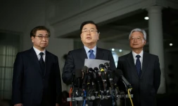 Chung Eui-yong, le conseiller national sud-coréen à la Sécurité, faisant sa déclaration à la presse devant la Maison Blanche le 8 mars 2018 
