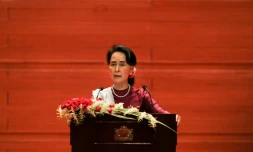 Aung San Suu Kyi lors d'un discours à la nation le 19 septembre 2017 à Naypyidaw