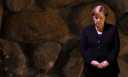 La chancelière allemande Angela Merkel participe à une cérémonie au mémorial de la Shoa à Jérusalem, le 4 octobre 2018