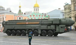 Un missile intercontinental russe RS-24 Yars, lors d'un défilé militaire à Moscou, le 9 mai 2021