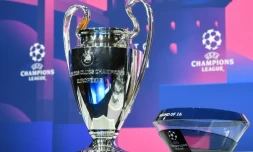 Photo fournie par l'UEFA du tirage au sort des huitiÚmes de finale de la Ligue des champions le 14 décembre 2020 au siÚge de l'institution à Nyon, en Suisse