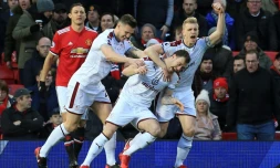 La joie des joueurs de Burnley après un but contre Manchester United, le 26 décembre 2017 à Old Trafford