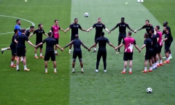 Les joueurs de Manchester United lors d'une séance d'entraînement au stade de la Luz, le 17 octobre 2017