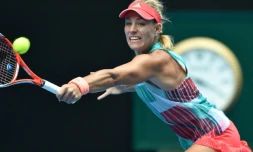 L&#039;Allemande Angelique Kerber lors du match contre la Britannique Johanna Konta, le 28 janvier 2016 lors de l&#039;Open d&#039;Australie, à Melbourne