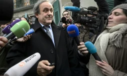 Michel Platini interviewé devant le siège du TAS, le 8 décembre 205 à Lausanne 