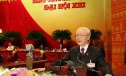 Le secrétaire général du Parti communiste vietnamien Nguyen Phu Trong lors du CongrÚs du parti, sur une image fournie le 26 janvier 2021 par Vietnam News Agency
