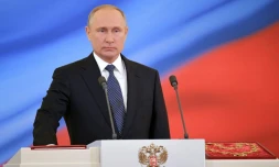 Le prĂ©sident russe Vladimir Poutine prĂȘte serment pour son quatriĂšme mandat Ă la prĂ©sidence de la Russie au Kremlin le 7 mai 2018