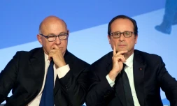Michel Sapin et François Hollande le 15 septembre 2014 à l'Elysée à Paris