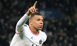 L'attaquant vedette du PSG Kylian Mbappé buteur contre Rennes, le 11 février 2022 au Parc des Princes  