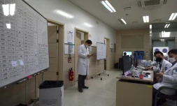 Les médecins traquent les nouveaux cas de Covid-19 dans une cellule de crise à l'hôpital de Daegu en Corée du Sud, le 10 mars 2020