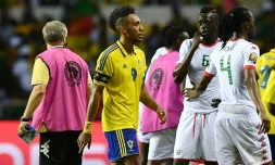 L'attaquant gabonais Pierre-Emerick Aubameyang à l'issue du match nul concédé face au Burkina Faso, le 18 janvier 2017 à Libreville