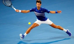 Novak Djokovic face à Jo-Wilfried Tsonga au 2e tour de l'Open d'Australie, à Melbourne, le 17 janvier 2019