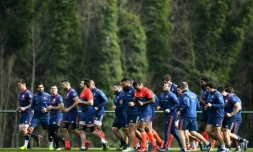Le XV de France à l'entraînement au centre du rugby de Marcoussis, le 17 mars 2017 à la veille du choc contre le pays de Galles 