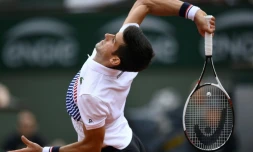 Le Serbe Novak Djokovic face à l'Espagnol Marcel Granollers au 1er tour de Roland-Garros, le 29 mai 2017 