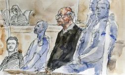 Croquis d'audience publié le 13 mars 2020 de l'ex-chirurgien Joël Le Scouarnec lors de son procès à Saintes pour viols et agressions sexuelles de quatre enfants