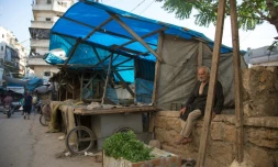 Le marché à légumes, vide, d'un quartier d'Alep assiégé, le 10 juillet 2016
