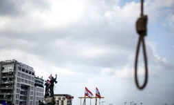 Un gibet mis en place par des manifestants lors d'une manifestation antigouvernementale, le 8 août 2020 à Beyrouth