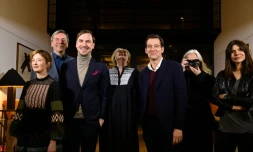 Les membres du jury de la Berlinale la veille de l'ouverture. (De gauche à droite) Alba Rohrwacher,Nick James, Lars Eidinger,Meryl Streep, présidente du jury,Clive Owen, Brigitte Lacombe et Ma?gorzata Szumowska à Berlin le 10 février 2016