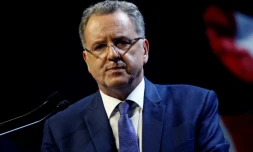 Le ministre de la Cohésion territoriale Richard Ferrand, lors d'un meeting de campagne de la République en Marche, à Aubervilliers en Seine-Saint-Denis, le 23 mai 2017