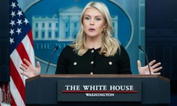 La porte-parole de la Maison Blanche, Karoline Leavitt, lors d'un point de presse à la Maison Blanche, le 18 février 2026 à Washington