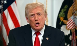 Le président américain Donald Trump lors d'une allocation depuis sa résidence de Mar-a-Lago à Palm Beach, en Floride, le 27 novembre 2025, jour de Thanksgiving