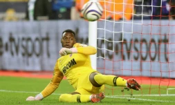 Le gardien de but monégasque Loïc Badiashile lors du quart de finale de Coupe de la Ligue entre l'AS Monaco et le Stade Rennais au stade Louis II à Monaco, le 9 janvier 2019