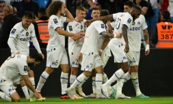 La joie des Marseillais vainqueurs d'Auxerre, le 30 avril 2023 au stade Vélodrome