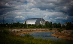 L'arche de confinement de la centrale nucléaire accidentée de Tchernobyl, dans le nord de l'Ukraine, le 29 mai 2022
