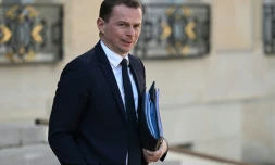 Le ministre du Travail Olivier Dussopt à la sortie de l'Elysée, le 19 avril 2023 à Paris