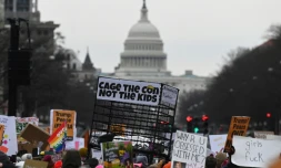 Des manifestants réunis pour la Marche des femmes à Washington le 18 janvier 2020